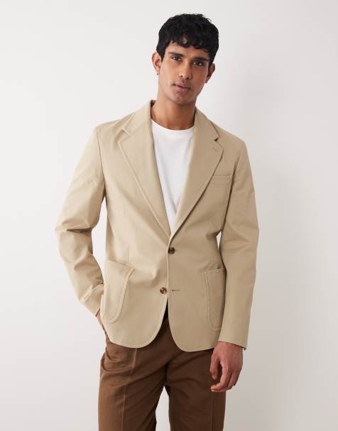 ASOS DESIGN – Lockerer Blazer aus Baumwolltwill in Steinbeige - view 1