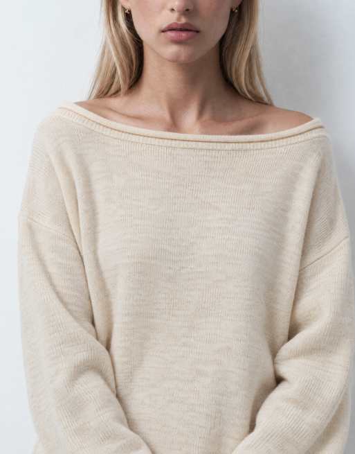 ASOS DESIGN lockerer Carmen-Pullover in Cremeweiß, 5 von 9