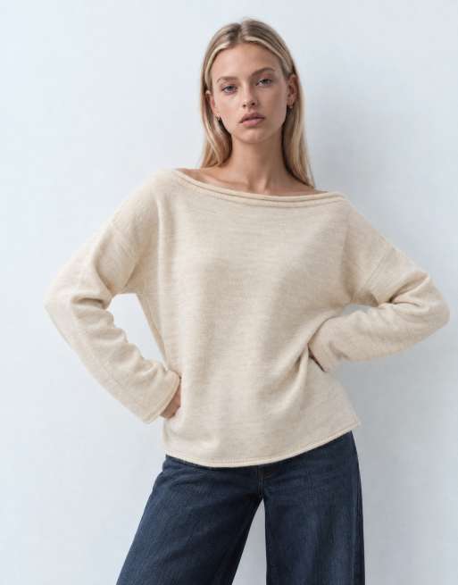 ASOS DESIGN lockerer Carmen-Pullover in Cremeweiß, 6 von 9