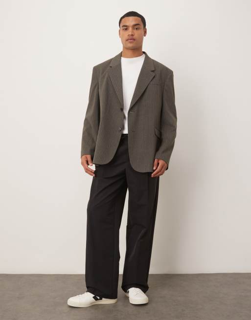 ASOS DESIGN – Lockerer Flanell-Blazer in Grau mit Nadelstreifen und Oversize-Schnitt, 2 von 5
