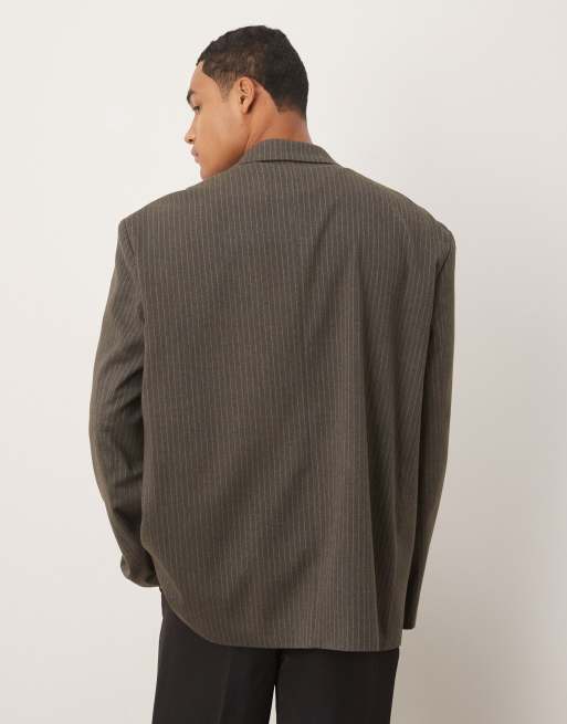ASOS DESIGN – Lockerer Flanell-Blazer in Grau mit Nadelstreifen und Oversize-Schnitt, 3 von 5