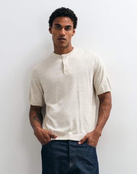 ASOS DESIGN lockerer Strick-Henley in Ecru - view 1