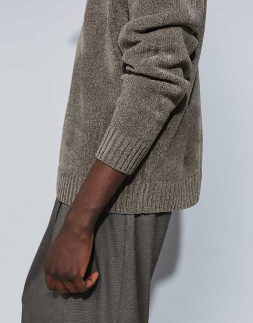 ASOS DESIGN lockerer Strickpullover mit halbem Reißverschluss und Stehkragen in Oliv, 2 von 7
