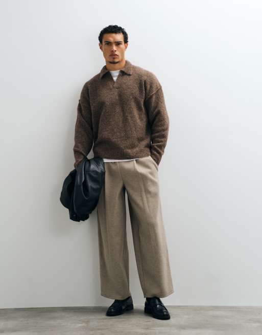 ASOS DESIGN lockerer Strickpullover mit sichtbaren Nähten und Schlitzkragen in Braun, 3 von 5