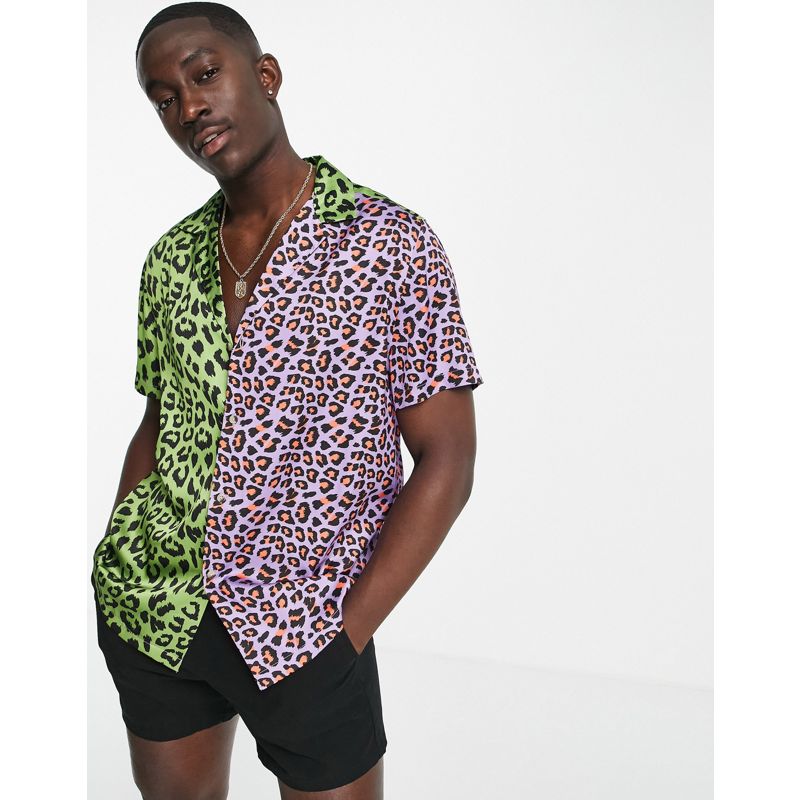 DESIGN – Lockeres Hemd mit Reverskragen und Leopardenmuster im Blockfarbendesign
