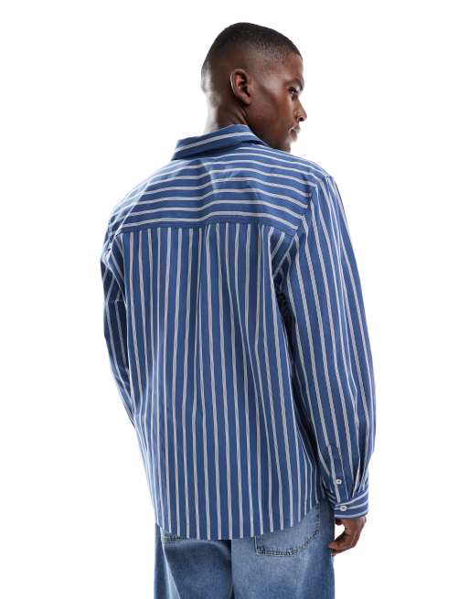 ASOS DESIGN – Lockeres Hemd mit Streifen in Blau, 3 von 5