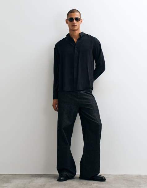 ASOS DESIGN lockeres Henley-Hemd aus Modal in Schwarz - view 1
