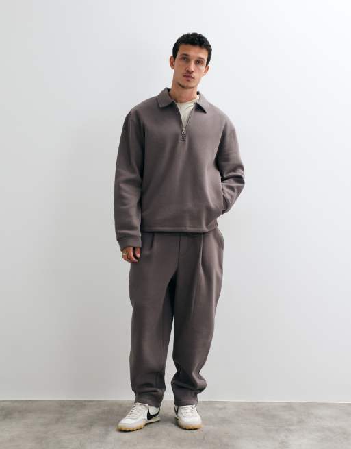 ASOS DESIGN lockeres langärmeliges Poloshirt in Anthrazit, 3 von 5