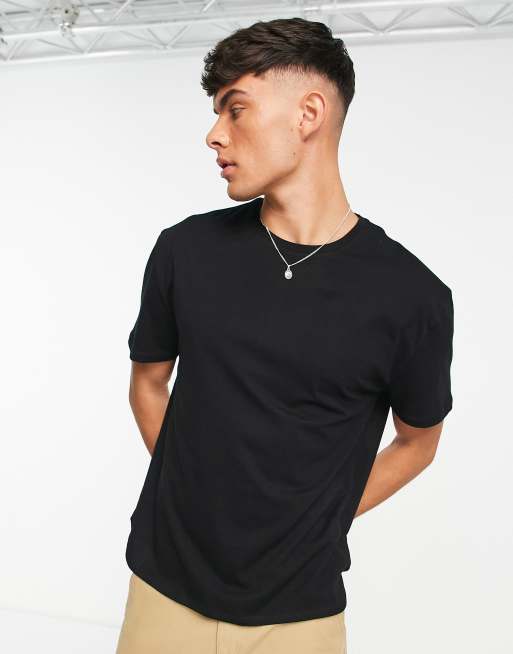 ASOS DESIGN – Lockeres Longline-T-Shirt in Schwarz mit abgerundetem Saum