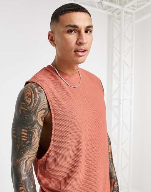 ASOS DESIGN – Lockeres Longline-Trägershirt mit Rippenstruktur in verwaschenem Rosa