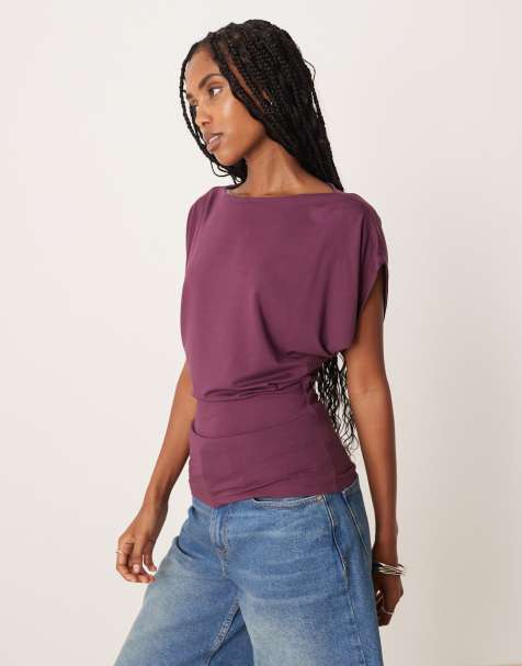 ASOS DESIGN – Lockeres Modal-Oberteil in Feigenrot mit Fledermausärmeln - view 1