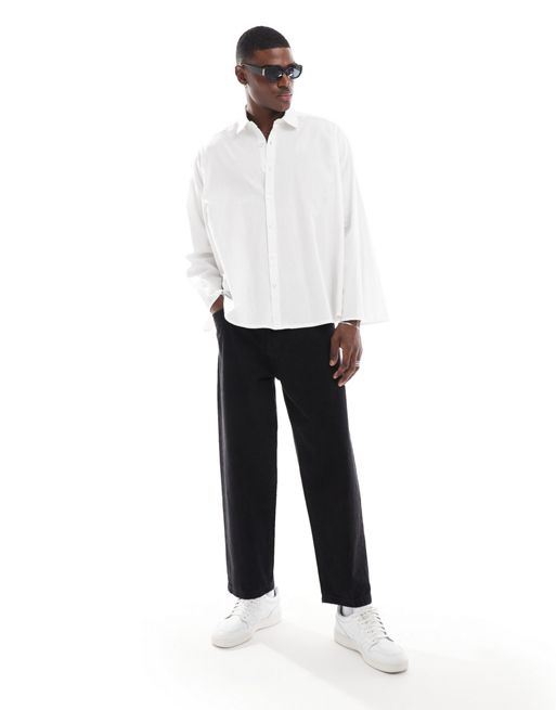 FhyzicsShops DESIGN – Lockeres Popeline-Hemd in Weiß mit voluminösem A-Linien-Schnitt 