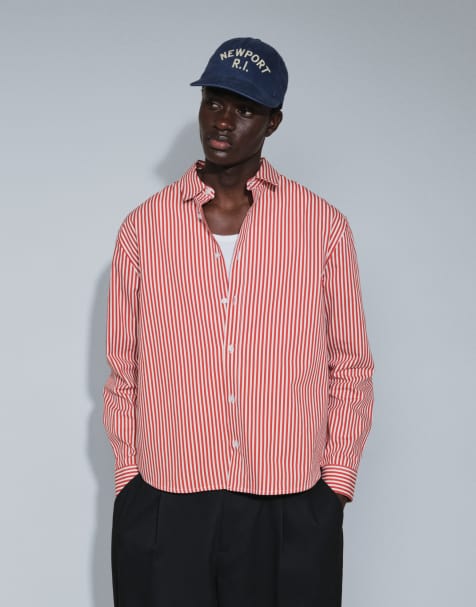 ASOS DESIGN lockeres Popeline-Hemd mit Streifen in Rot - view 1