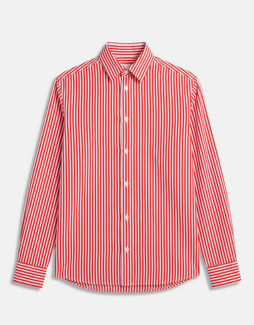 ASOS DESIGN lockeres Popeline-Hemd mit Streifen in Rot, 6 von 7