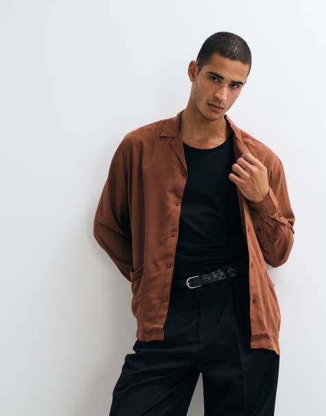 ASOS DESIGN lockeres Revershemd mit doppelten Taschen in Braun - view 1