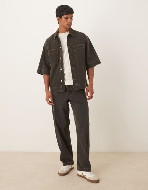 ASOS DESIGN – Lockeres Set in brauner Waschung mit geradem Schnitt