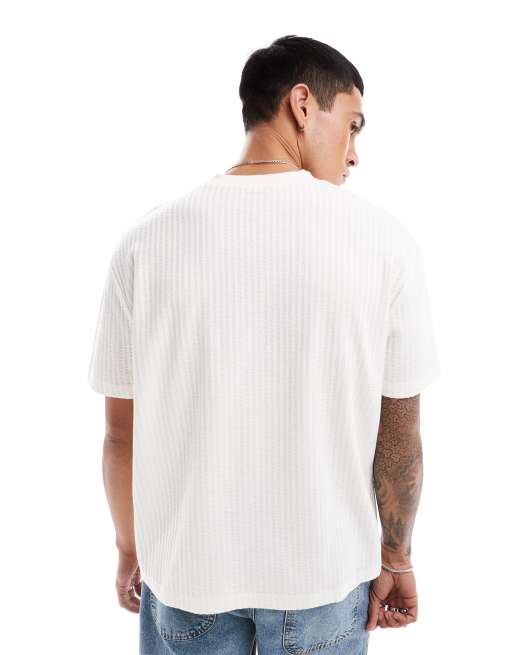 ASOS DESIGN – Lockeres T-Shirt aus Seersucker in Cremeweiß , 3 von 4