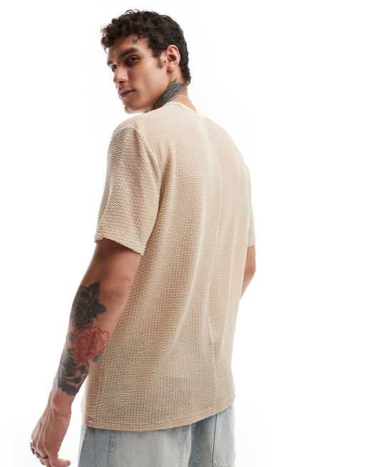 ASOS DESIGN – Lockeres T-Shirt in Beige mit welliger Struktur, 4 von 4