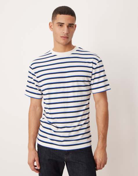 ASOS DESIGN – Lockeres T-Shirt in blau und weiß gestreift mit Struktur - view 1