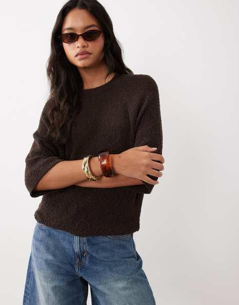 ASOS DESIGN – Lockeres T-Shirt in Schokobraun mit Rundhalsausschnitt und überschnittenen Schultern - view 1