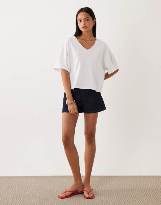 ASOS DESIGN – Lockeres T-Shirt in Weiß mit V-Ausschnitt, 2 von 4