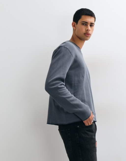 ASOS DESIGN lockeres T-Shirt mit Schlitz-Ausschnitt in Anthrazit mit Waffelstruktur, 2 von 5
