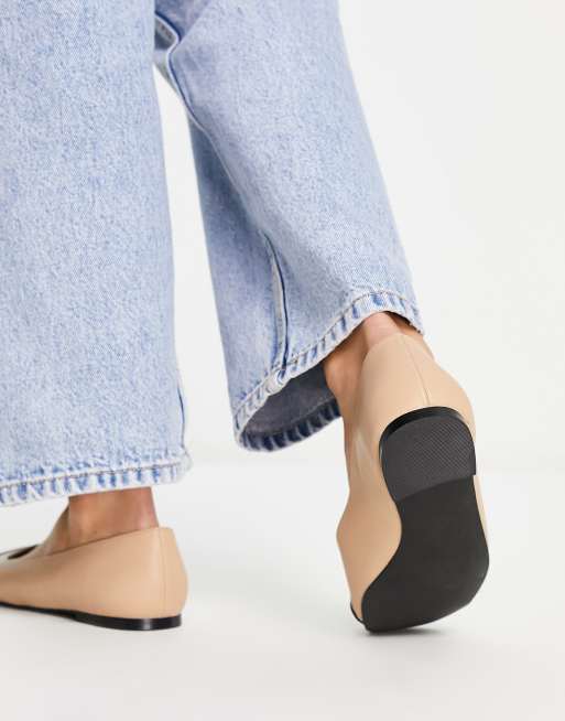 ASOS DESIGN Locket square toe ballet flats in black and beige, 3 of 4