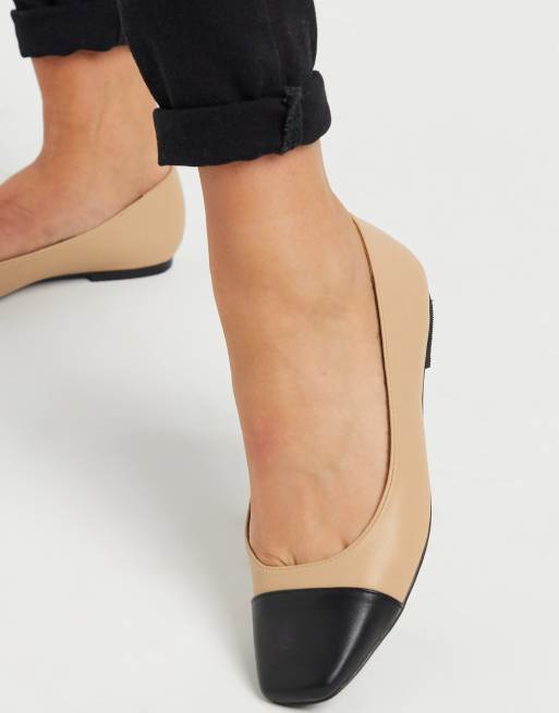 ASOS DESIGN Locket square toe ballet flats in black and beige ASOS