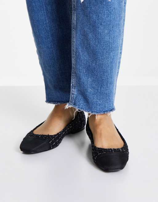 ASOS DESIGN – Locket – Svarta ballerinaskor med fyrkantig tå av tweed, 4 av 4