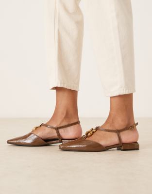Asos Design Lockhart Chisel Toe Trim Detail Slingback Flats In Brown
