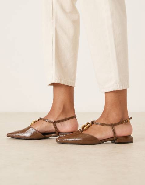 ASOS DESIGN Lockhart chisel toe trim detail slingback in olive - view 1
