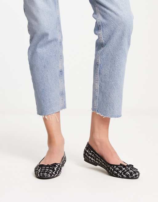 ASOS DESIGN - Locus - Ballerines plates à bout rond en tweed - Noir et blanc, 2 de 4