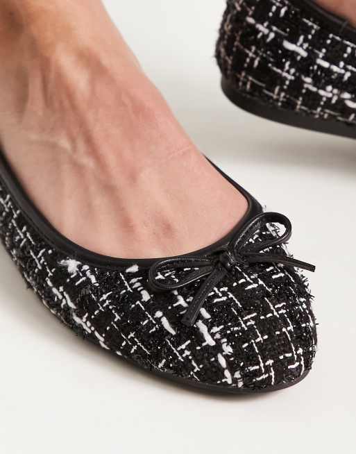 ASOS DESIGN - Locus - Ballerines plates à bout rond en tweed - Noir et blanc, 3 de 4
