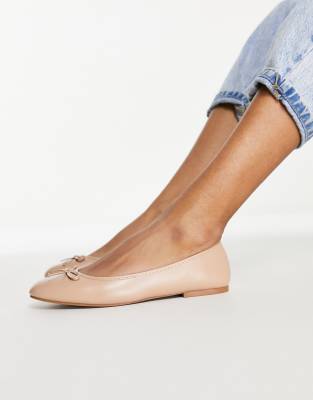 Asos Design Locus Round Ballet Flats In Beige-neutral In Neutral