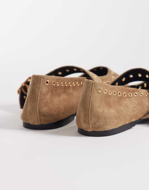 ASOS DESIGN – Loden – Beige ballerinaskor i Mary Jane-stil och mockaimitation med öljetter, 4 av 4