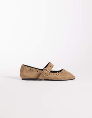  Loden eyelet detail mary jane ballets in sand suedette