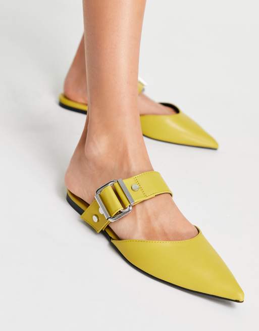 ASOS DESIGN - Loft - Ballerine sabot a punta color chartreuse con fibbia in metallo