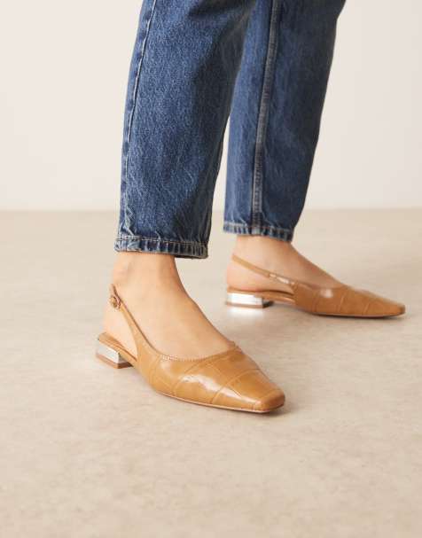 ASOS DESIGN - Logan - Ballerine a punta beige effetto coccodrillo con cinturino posteriore - view 1