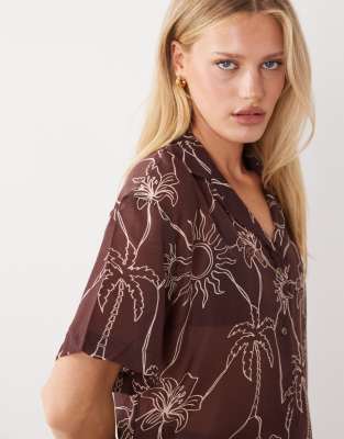 Asos Design Logan Beach Resort Shirt In Brown
