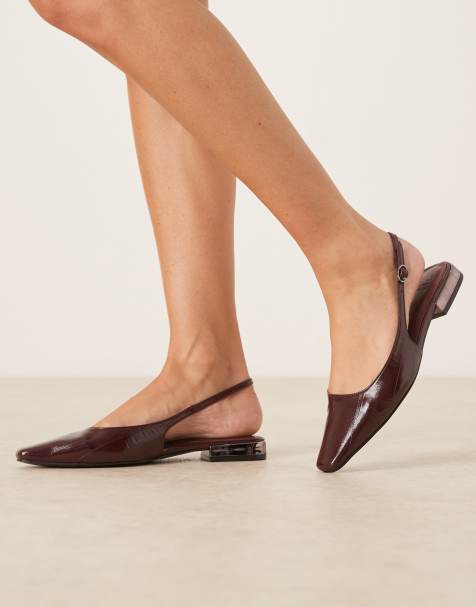 ASOS DESIGN Logan chisel toe slingback ballet flats in burgundy - view 1