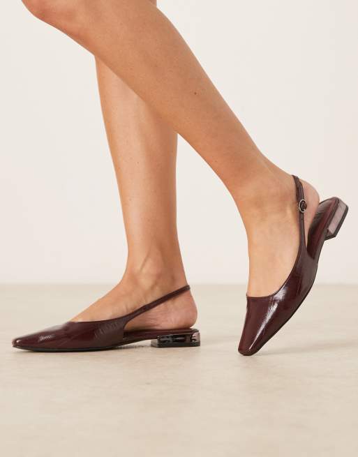 ASOS DESIGN Logan chisel toe slingback ballet flats in burgundy