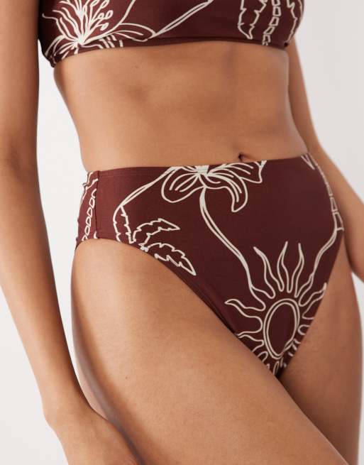 ASOS DESIGN Logan high leg high waist bikini bottoms in chocolate palm print, 4 of 4
