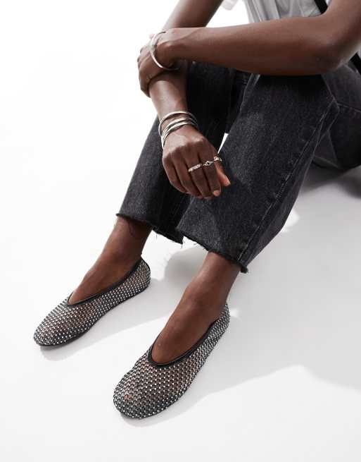 ASOS DESIGN – Loki – Kristall-verzierte Ballerinas aus Netzstoff in Schwarz, 4 von 4