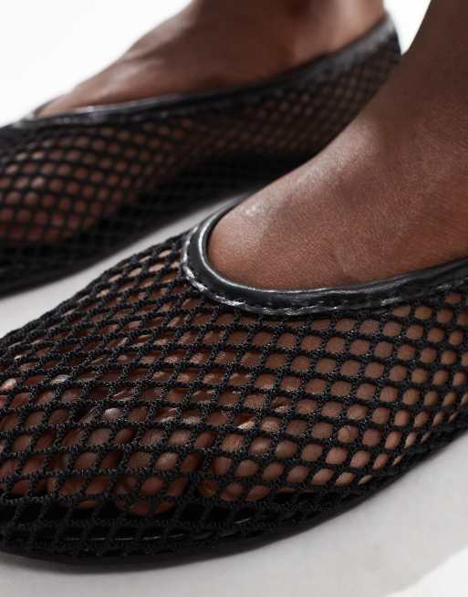 ASOS DESIGN Loki mesh ballet flats in black, 4 of 4
