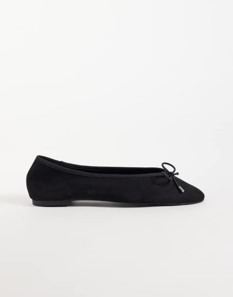 ASOS DESIGN Lola bailarinas suaves con detalle de lazo en negro de ante sintético - view 1