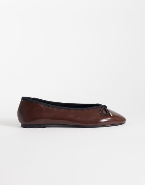 ASOS DESIGN - Lola - Ballerine morbide color cioccolato e nero con fiocco - view 1
