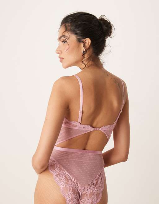 ASOS DESIGN - Lola - Body morbido in pizzo rosa chiaro, 3 di 3