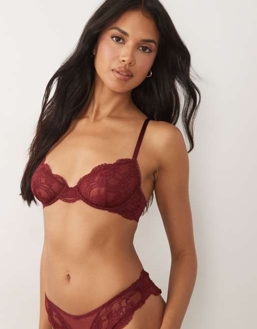 ASOS DESIGN - Lola - Bordeaux lingerisæt i blondestof, 3 af 6