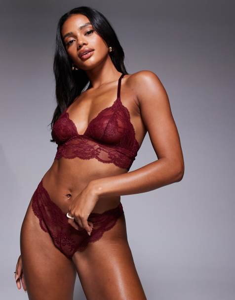 ASOS DESIGN Lola lace longline bralette in burgundy