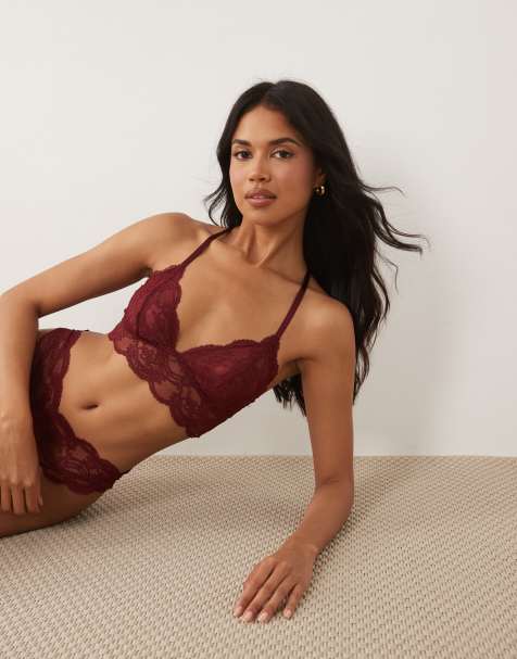 ASOS DESIGN Lola bralette larga de encaje en burdeos - view 1